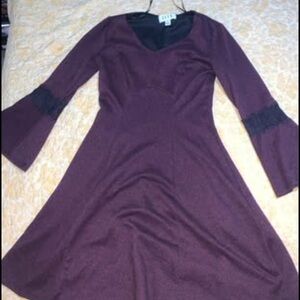 Elle Plum Long Sleeve Dress with Flare Cuffs